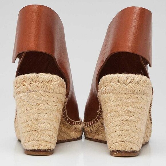 Celine Caramel Leather Crosta Fossil Espadrille Wedges Size 6.5/37 - Picture 4 of 4